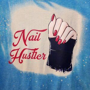 Nail Hustler Graphic T-Shirt Blue Tie-Dye Gildan Soft Style Size L